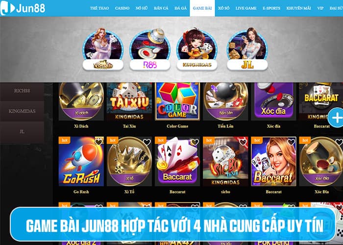 Game Bài Jun88 hợp tác với 4 nhà cung cấp uy tín Game Bài Jun88 hợp tác với 4 nhà cung cấp uy tín