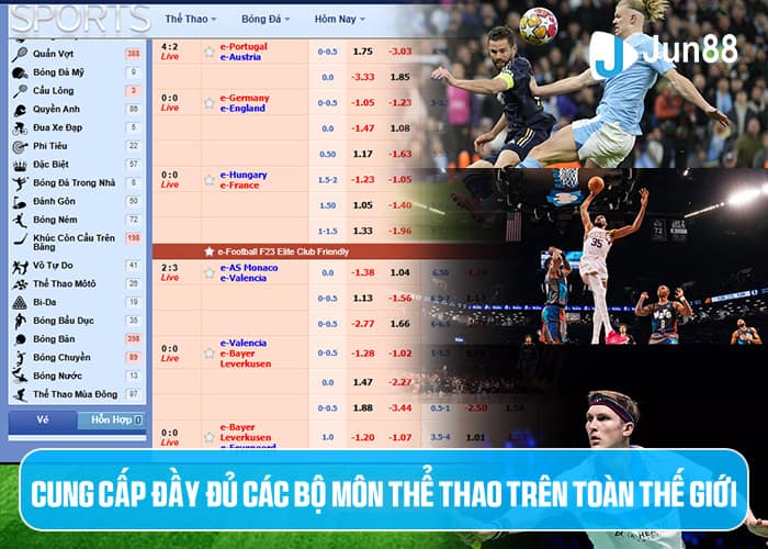 Thể Thao Jun88 có đầy đủ các bộ môn thể thao Thể Thao Jun88 có đầy đủ các bộ môn thể thao